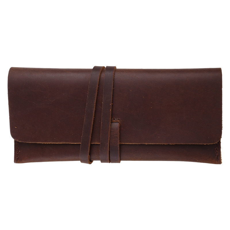 Pen Pouch Roll - Handmade Cowhide Leather Pen Bag Retro