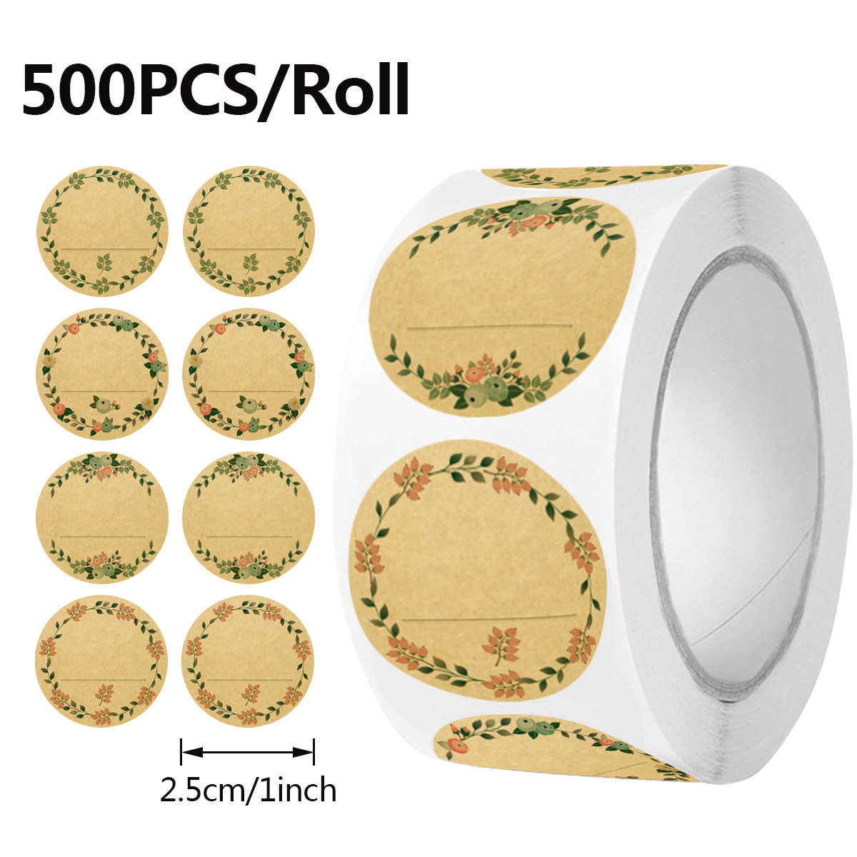 Sticker Label Roll - JCAC 500pcs/roll Blank Writable Floral Kraft