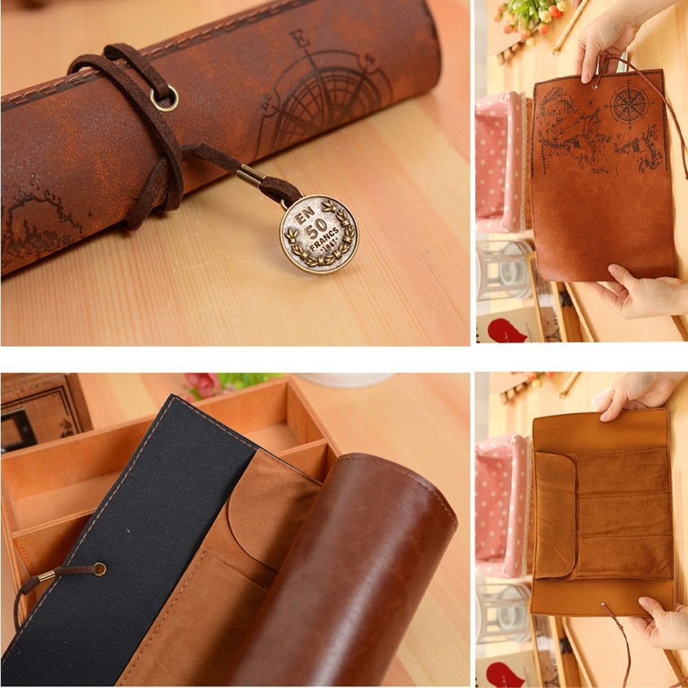 Pen Pouch Roll - Unique Retro Luxury Treasure Map Roll