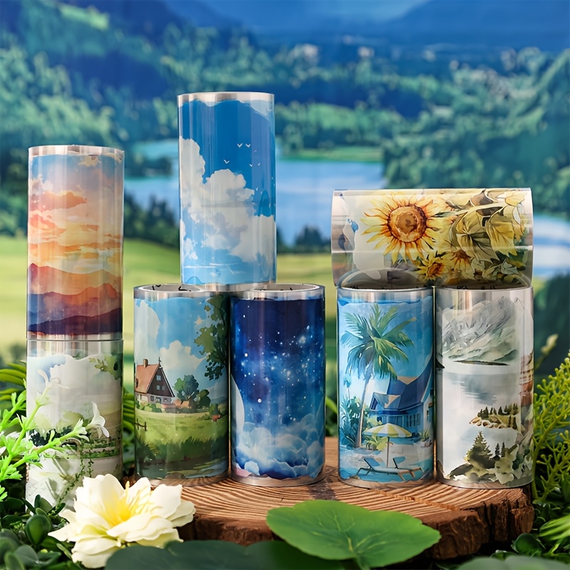Memo Pad Sticky - 4Roll Landscape Pattern Decorative Tape，forDIYHandicrafts、Scrapbook and