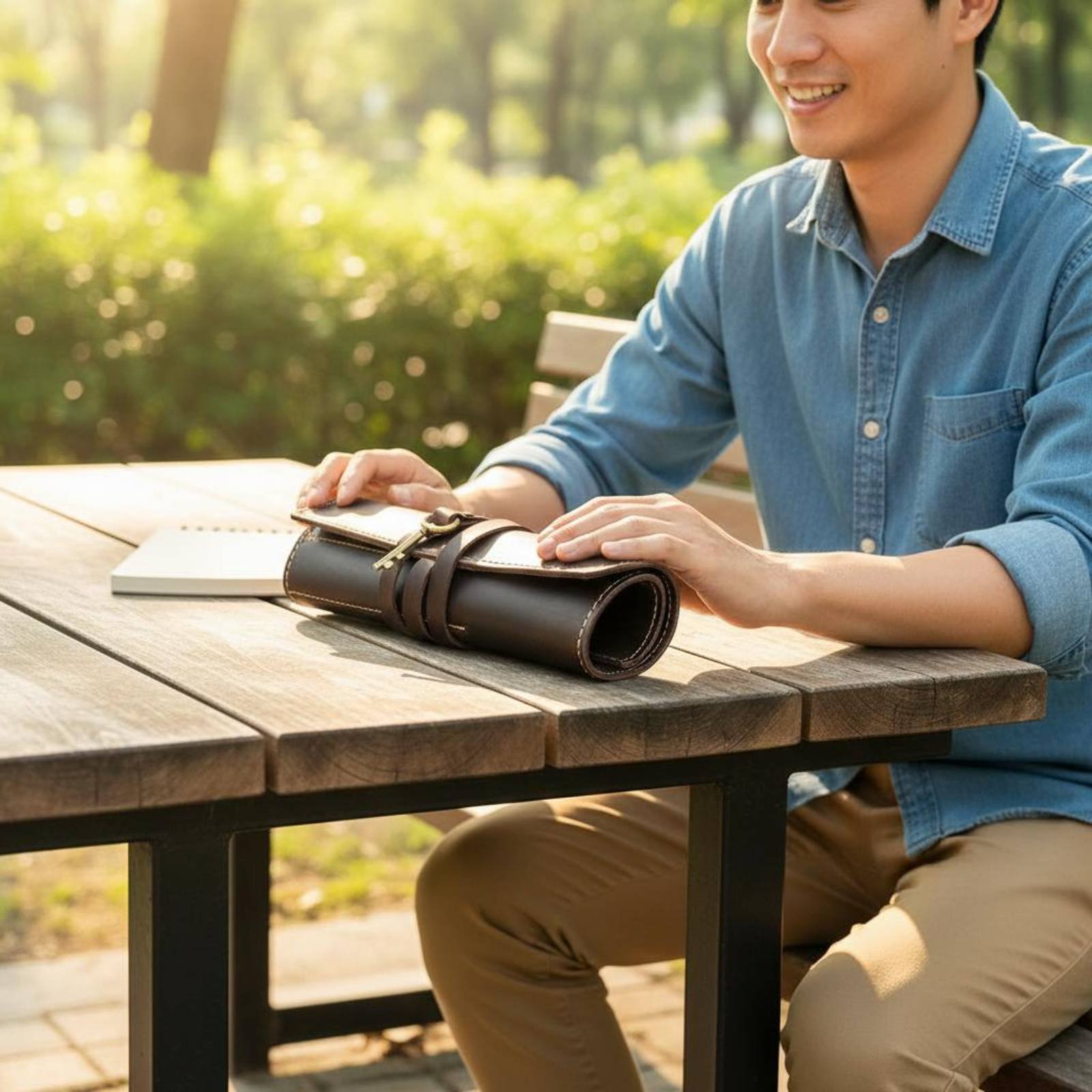 Leather Foldable Writing Utens - Pen Pouch Roll ulasan dan harga
