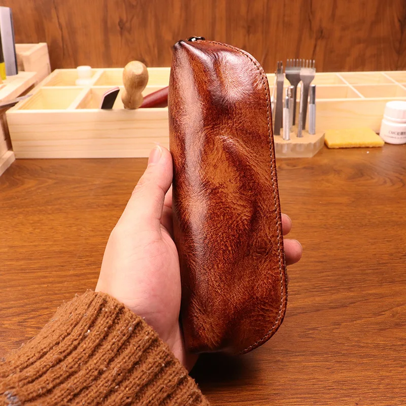 Cowhide pen bag for men vintag - Tan Stationery & Office Supply ulasan dan harga