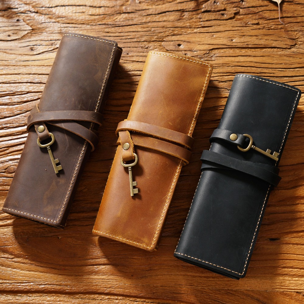 Retro Genuine Leather Handmade - Pen Pouch Roll ulasan dan harga