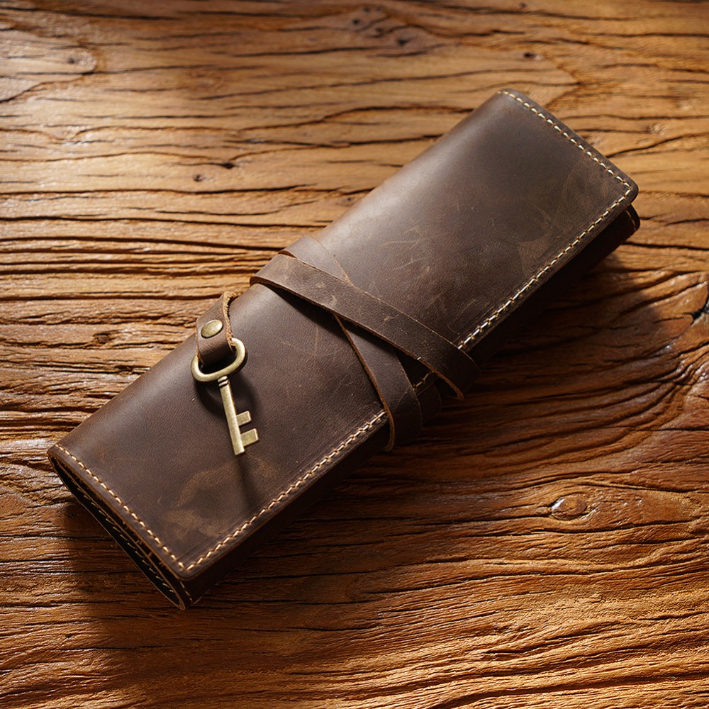 Retro Genuine Leather Handmade - Pen Pouch Roll ulasan dan harga