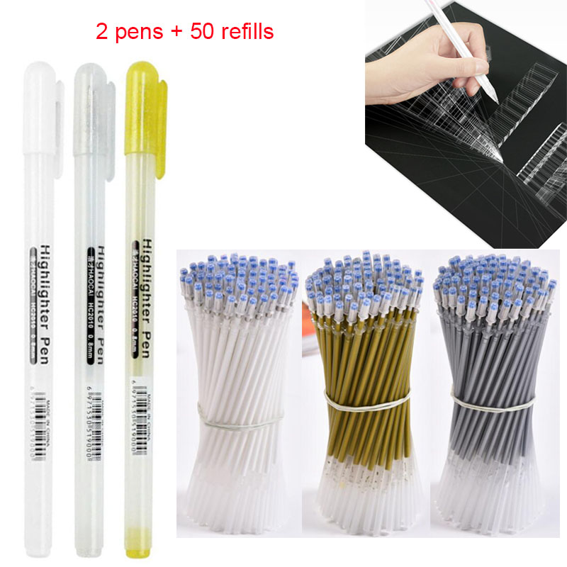 2pc+50pcs Refills/set, Gold/wh - Gel Ink Pen Set ulasan dan harga